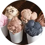 Colorful scoops of Brooker's super-premium ice cream in cups
